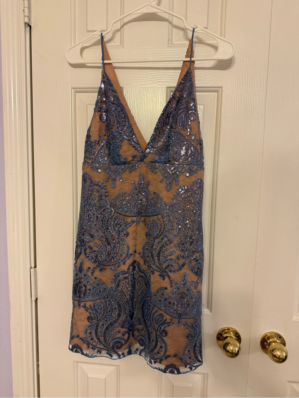 Free People Blue Sequin Lace Slip